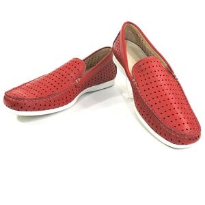 GOODMAN 🇮🇹 MEN'S RED LEATHER COMFORT SUMMER FLATS LOAFERS